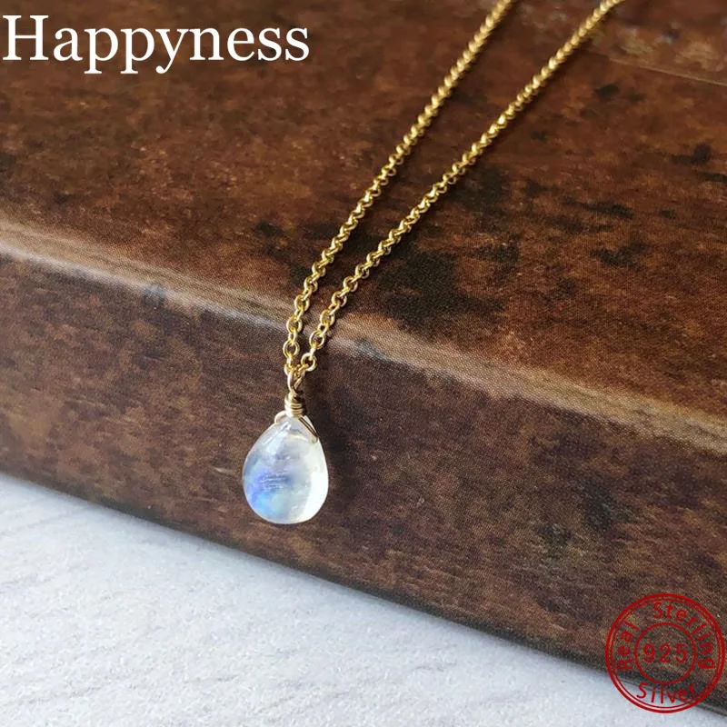 

Natural Rainbow Moonstone Necklace Waterdrop Teardrop Pendant Choker Birthstone Layered Summer Jewelry Fashion Gift Trend