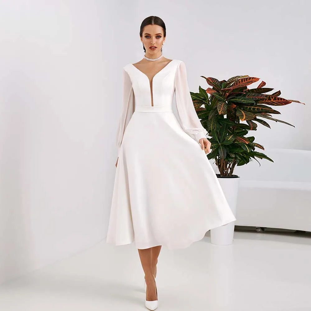 Simple Bride Dresses Elegant Deep V-Neck Long Sleeve 2022 New Bridal Gown Backless Zipper A-Line Satin Wedding Dress For Women
Simple Bride Dresses Elegant Deep V-Neck Long Sleeve 2022 New Bridal Gown Backless Zipper A-Line Satin Wedding Dress For Women