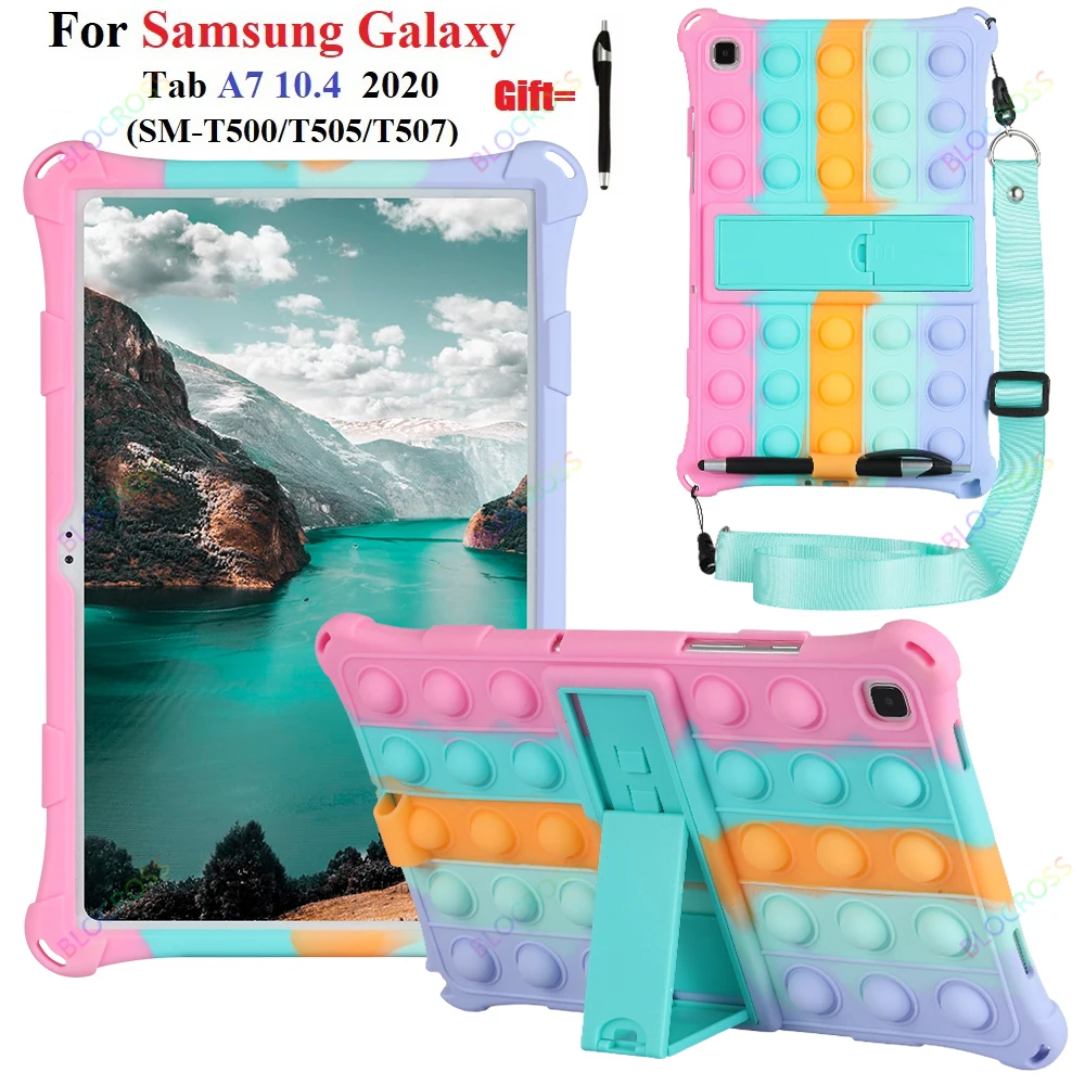 

Детский чехол Push It для Samsung Galaxy Tab A7 10,4 ''Tablet 2020 SM-T500/T505/T507, силиконовая подставка с плечевым ремнем и стилусом