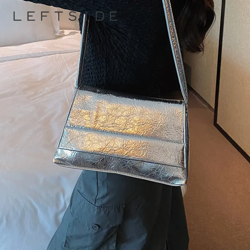 

Маленькие женские сумки на плечо серебристого цвета, дизайнерские корейские модные сумочки 2023 Y2K, трендовая кожаная женская сумка через пле...
