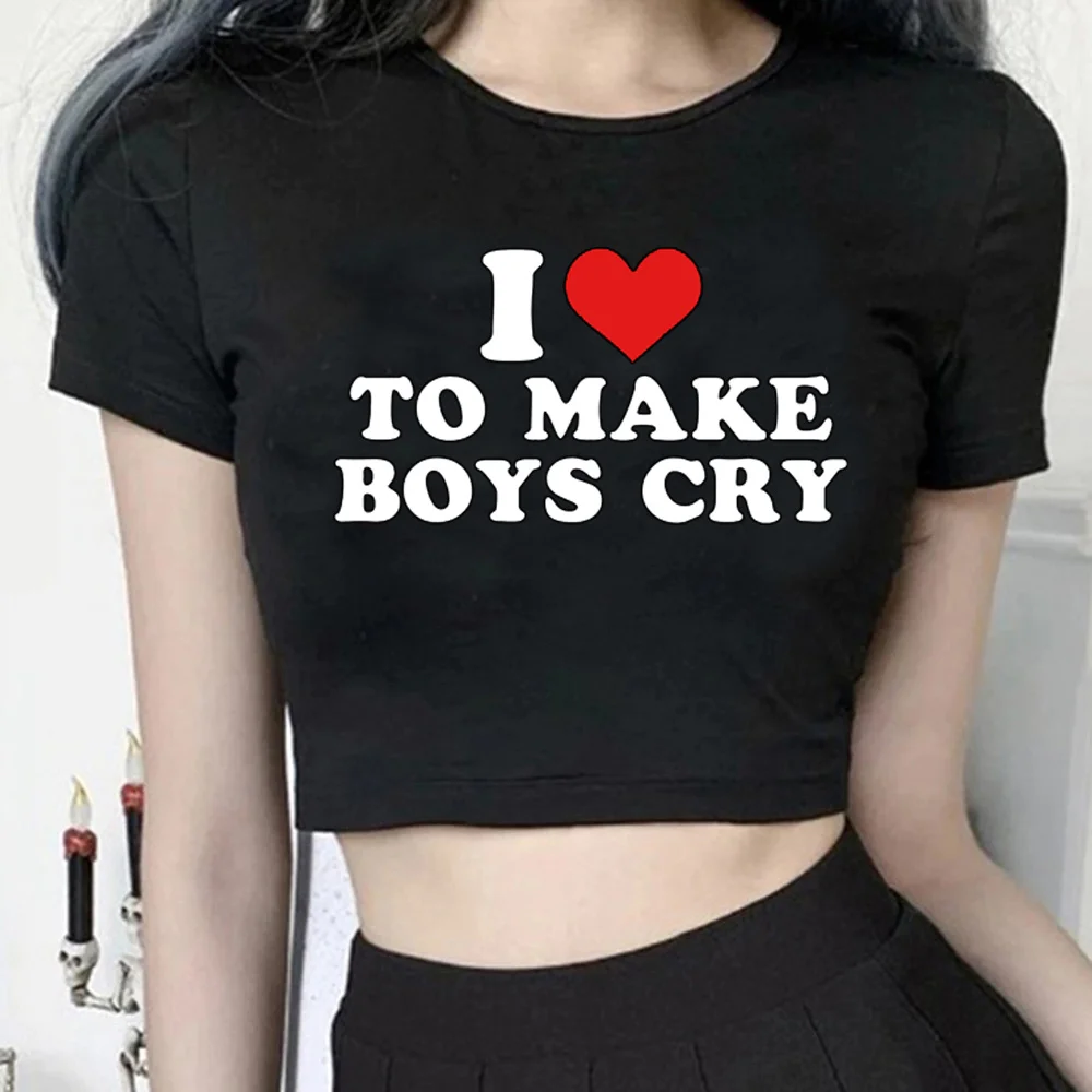 Женский Готический кроп-топ с надписью «i love to make boys cry эстетический cyber y2k»
Женский Готический кроп-топ с надписью «i love to make boys cry эстетический cyber y2k»