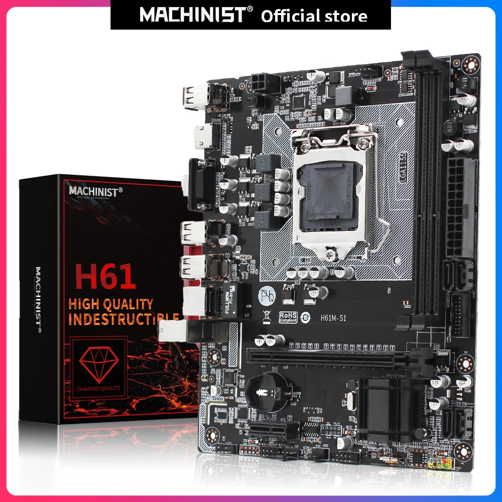 Machinist H61 LGA 1155 Материнская плата Intel H61 чипсет с поддержкой DDR3 и LGA1155 ЦП VGA SATA2.0 H61M-S1
Machinist H61 LGA 1155 Материнская плата Intel H61 чипсет с поддержкой DDR3 и LGA1155 ЦП VGA SATA2.0 H61M-S1