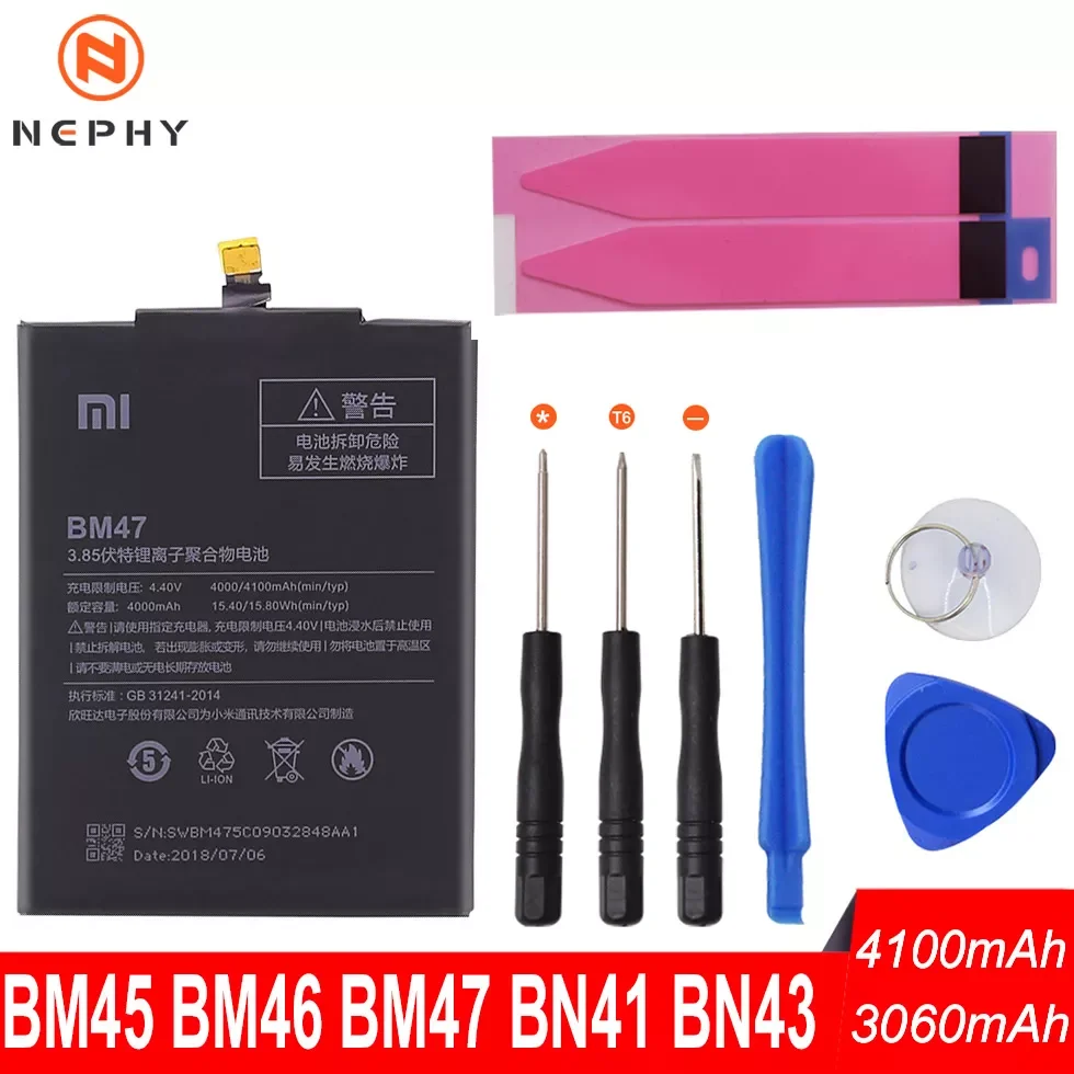 Phone Battery BM45 BM46 BM47 BN41 BN43 For Xiaomi Redmi 3 3S 3X 4X Note 2 3 Pro 4 4X Note2 Note3 Note4 Replace Free Tools
Phone Battery BM45 BM46 BM47 BN41 BN43 For Xiaomi Redmi 3 3S 3X 4X Note 2 3 Pro 4 4X Note2 Note3 Note4 Replace Free Tools