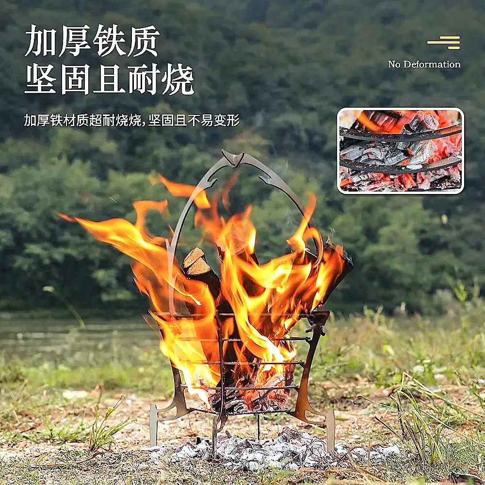 

Camping Campfire Furnace Hanging Stove Set Stainless Steel Picnic BBQ Bonfire Wood Charcoal Burning Stoves Camping Accessories