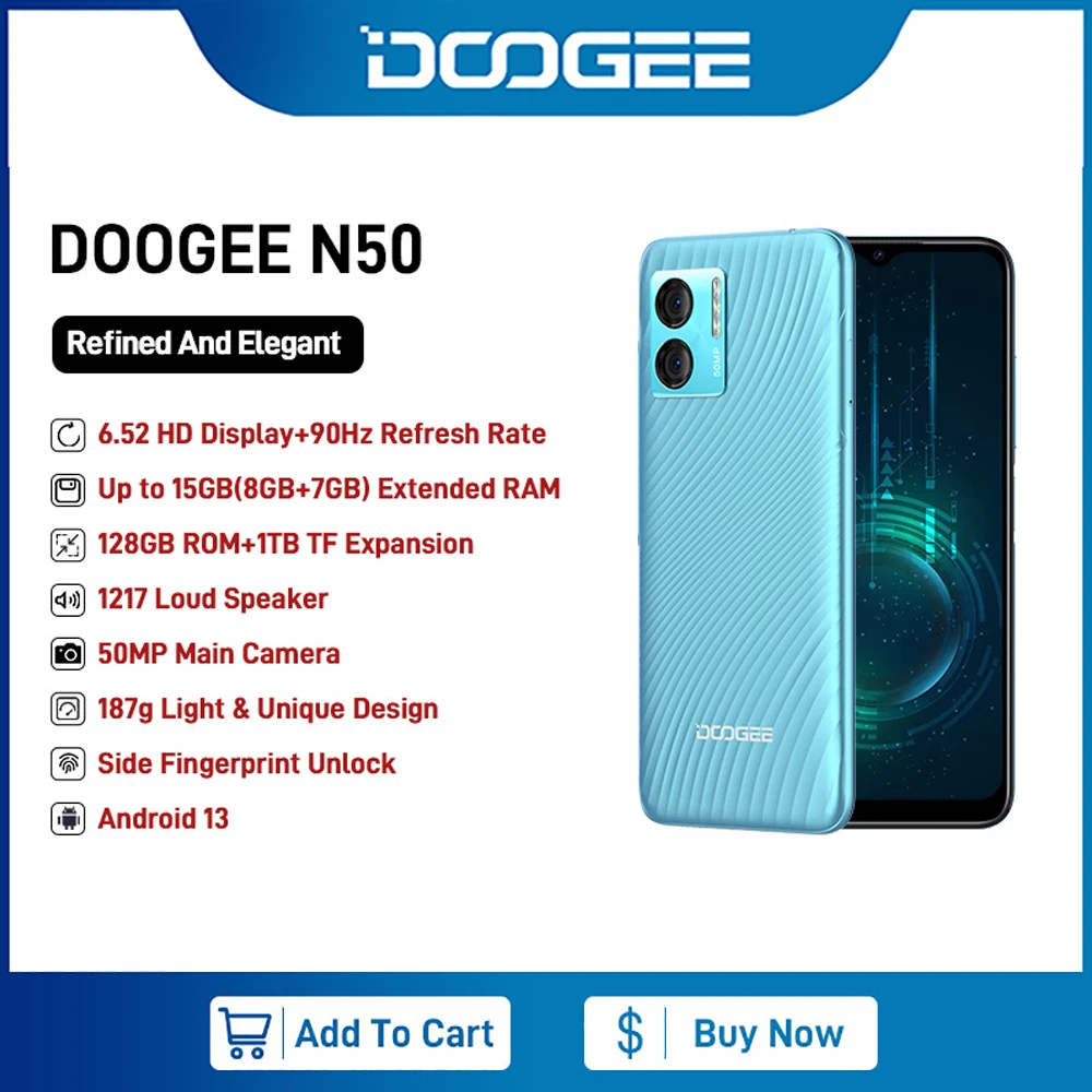 

DOOGEE N50 Octa Core 8GB RAM +128GB ROM 50MP Ai Main Camera 4200mAh Battery Fast Charger 9.1MM Thickness