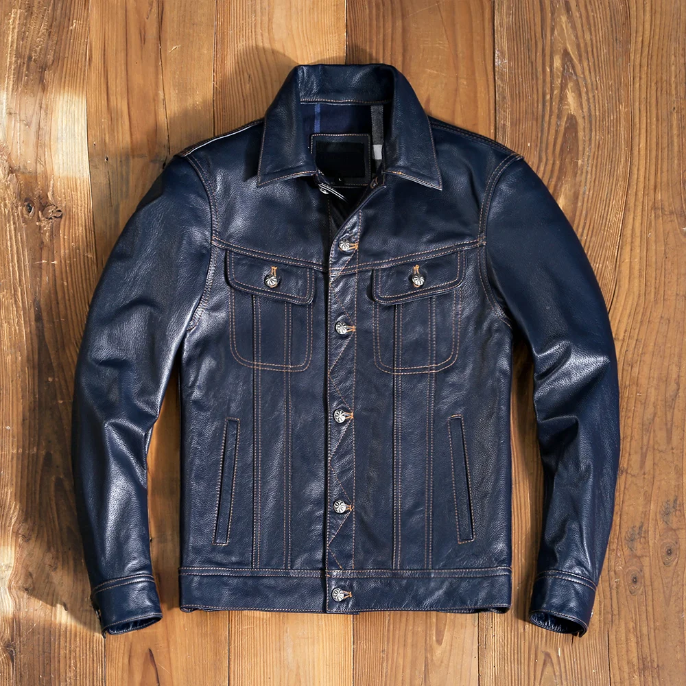 Jacket Lee 101J Type Genuine Leather Men Blue Natural Cowhide Slim Short Coat Casual Style Single Breasted Clothes Autumn
Jacket Lee 101J Type Genuine Leather Men Blue Natural Cowhide Slim Short Coat Casual Style Single Breasted Clothes Autumn