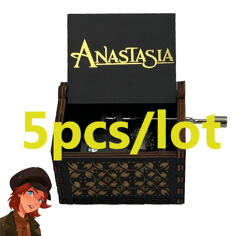 5 шт./лот деревянная бронзовая музыкальная шкатулка Anastasia Princess с золотым