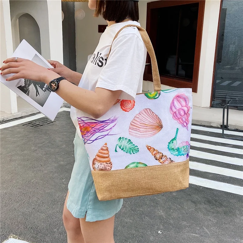 

Модная Складная женская сумка-тоут большого размера, повседневная холщовая пляжная сумочка на ремне с цветочным принтом и граффити