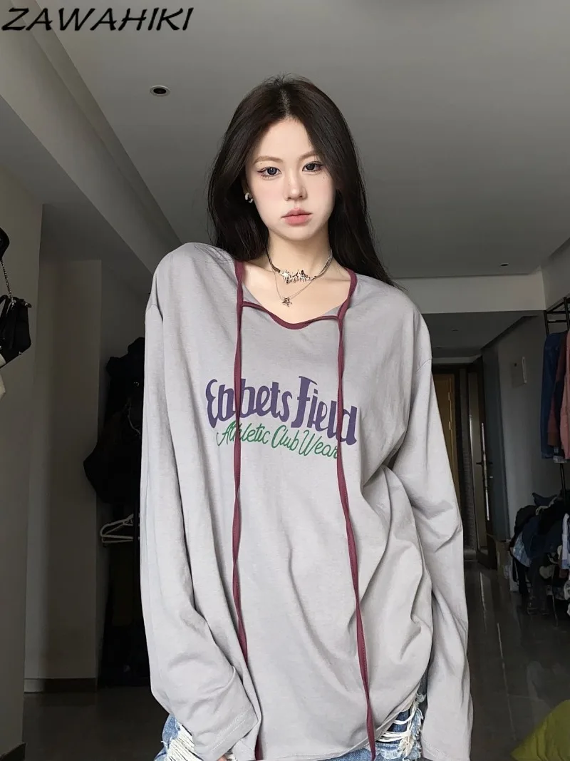 ZAWAHIKI Korean Fashion New Arrive Designed Loose Long Sleeve Letter Print T Shirt Casual American Streetwear Y2K Women Clothing
ZAWAHIKI Korean Fashion New Arrive Designed Loose Long Sleeve Letter Print T Shirt Casual American Streetwear Y2K Women Clothing