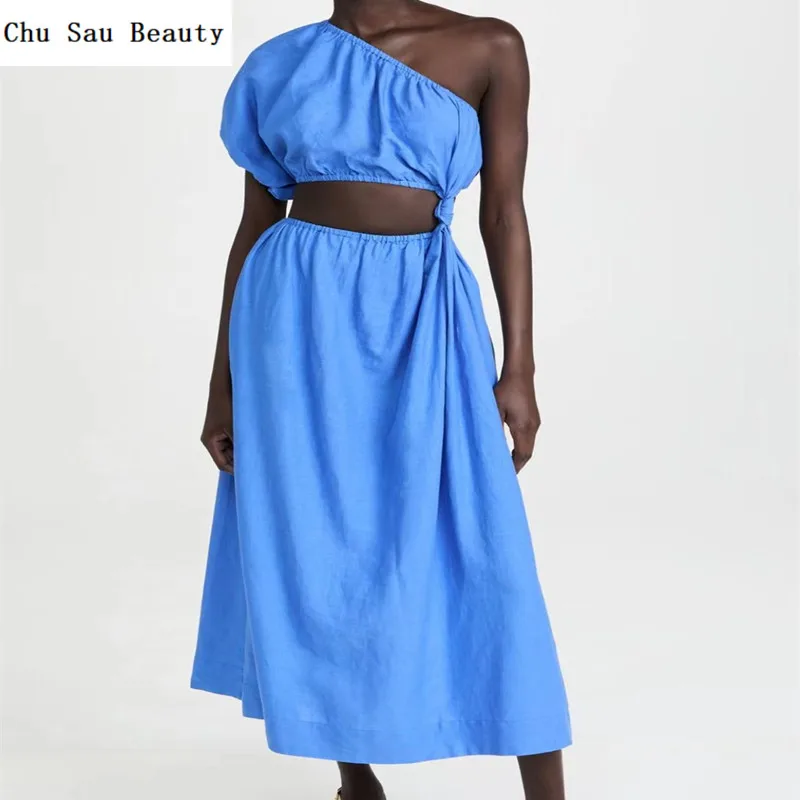 Chu Sau Beauty 2022 New Women Blue Casual Cotton Long Tie Dress Summer Trend One Side Off Shoulder Beach Style Dress
Chu Sau Beauty 2022 New Women Blue Casual Cotton Long Tie Dress Summer Trend One Side Off Shoulder Beach Style Dress