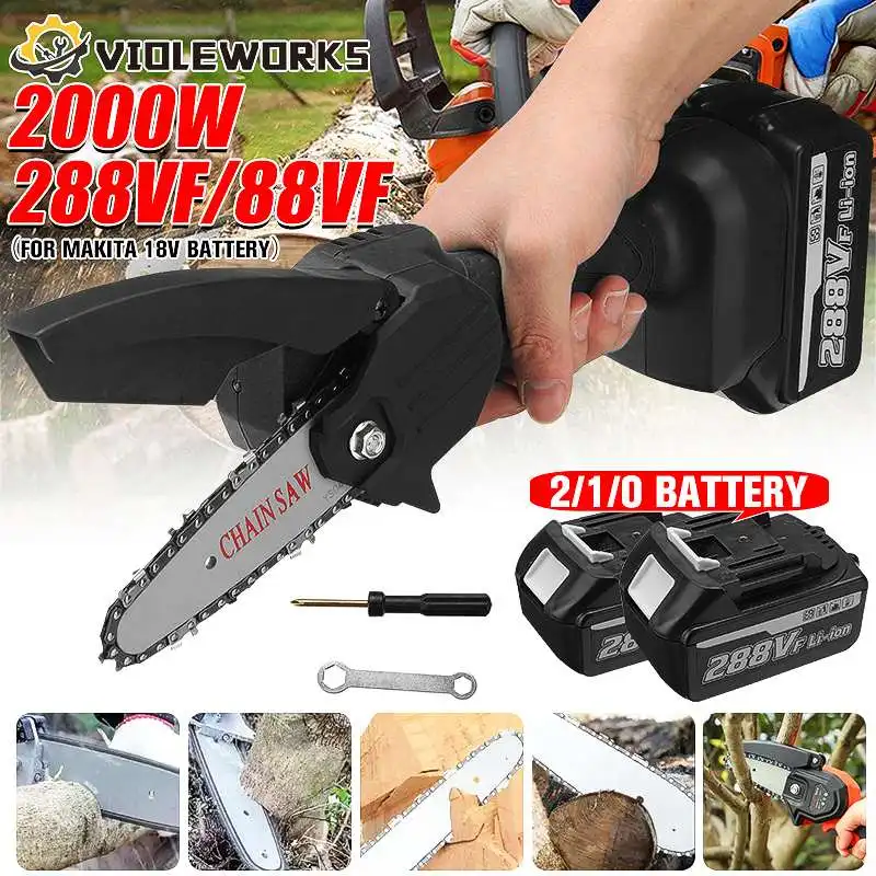 288VF 2000W Electric Chain Saw Li-ion Battery 4 Inch Mini One-handed Pruning Saw Rechargeable Woodworking Tool for 18V
288VF 2000W Electric Chain Saw Li-ion Battery 4 Inch Mini One-handed Pruning Saw Rechargeable Woodworking Tool for 18V
