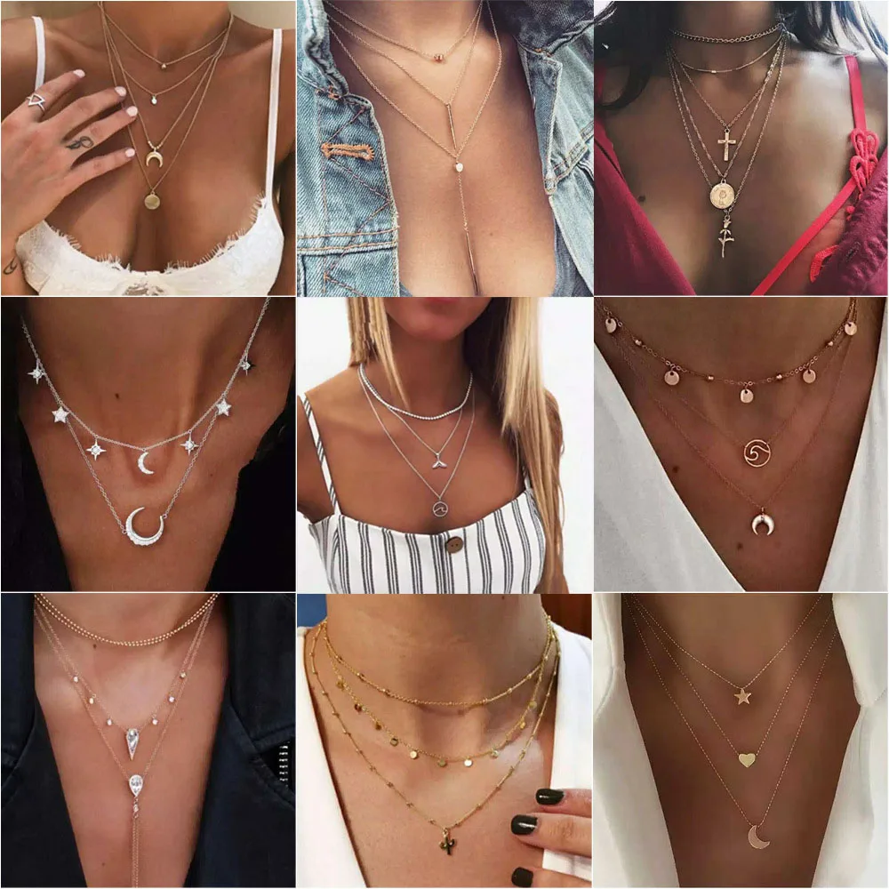 Cold Wind To Attend The Banquet Metal Multi-layer Necklace Female Simple Long Personality Cross Moon Clavicle Chain Pendant 
Cold Wind To Attend The Banquet Metal Multi-layer Necklace Female Simple Long Personality Cross Moon Clavicle Chain Pendant