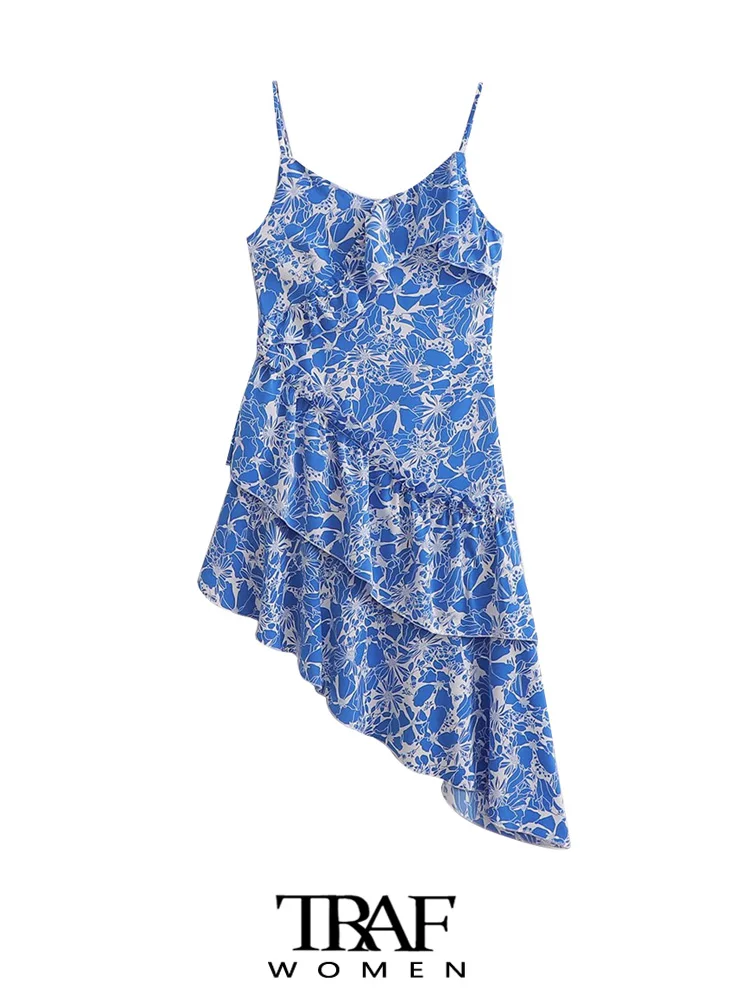 TRAF Women Fashion Printed Ruffled Asymmetrical Mini Dress Vintage Backless Side Zipper Thin Straps Female Dresses Vestidos
TRAF Women Fashion Printed Ruffled Asymmetrical Mini Dress Vintage Backless Side Zipper Thin Straps Female Dresses Vestidos