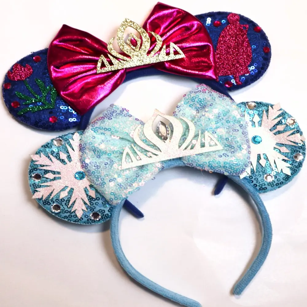 

free shipping Set of 2 Frozen Inspired Minnie Ears Headband / Frozen Ears / Elsa Ears / Elsa Minnie Ears / Snowflake Ears / Anna