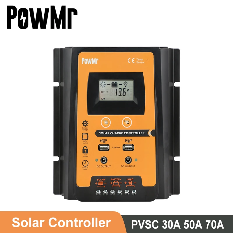 30A 50A 70A PWM Solar Charge Controller 12V/24V LCD Backlight Display Solar Battery Regulator Dual USB Output Controllers
30A 50A 70A PWM Solar Charge Controller 12V/24V LCD Backlight Display Solar Battery Regulator Dual USB Output Controllers