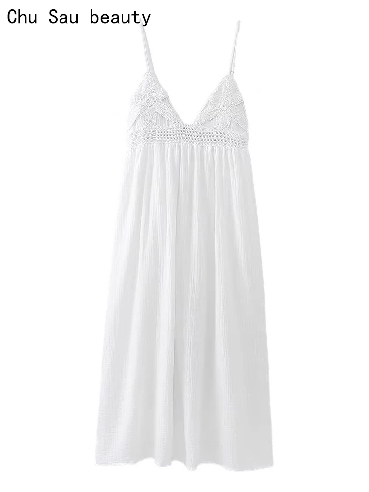 Chu Sau beauty 2023 Women Autumn New Fashion Sweet Hollow Hook Flower Midi Dress Cute V-neck Sexy Backless Chic Straped Dresses
Chu Sau beauty 2023 Women Autumn New Fashion Sweet Hollow Hook Flower Midi Dress Cute V-neck Sexy Backless Chic Straped Dresses