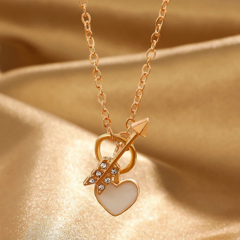 Cupid Arrow Heart Necklace Love Fritillaria Pendant Design Crystal Charm Choker Dainty Valentine's Day Gift Fashion Jewelry
Cupid Arrow Heart Necklace Love Fritillaria Pendant Design Crystal Charm Choker Dainty Valentine's Day Gift Fashion Jewelry