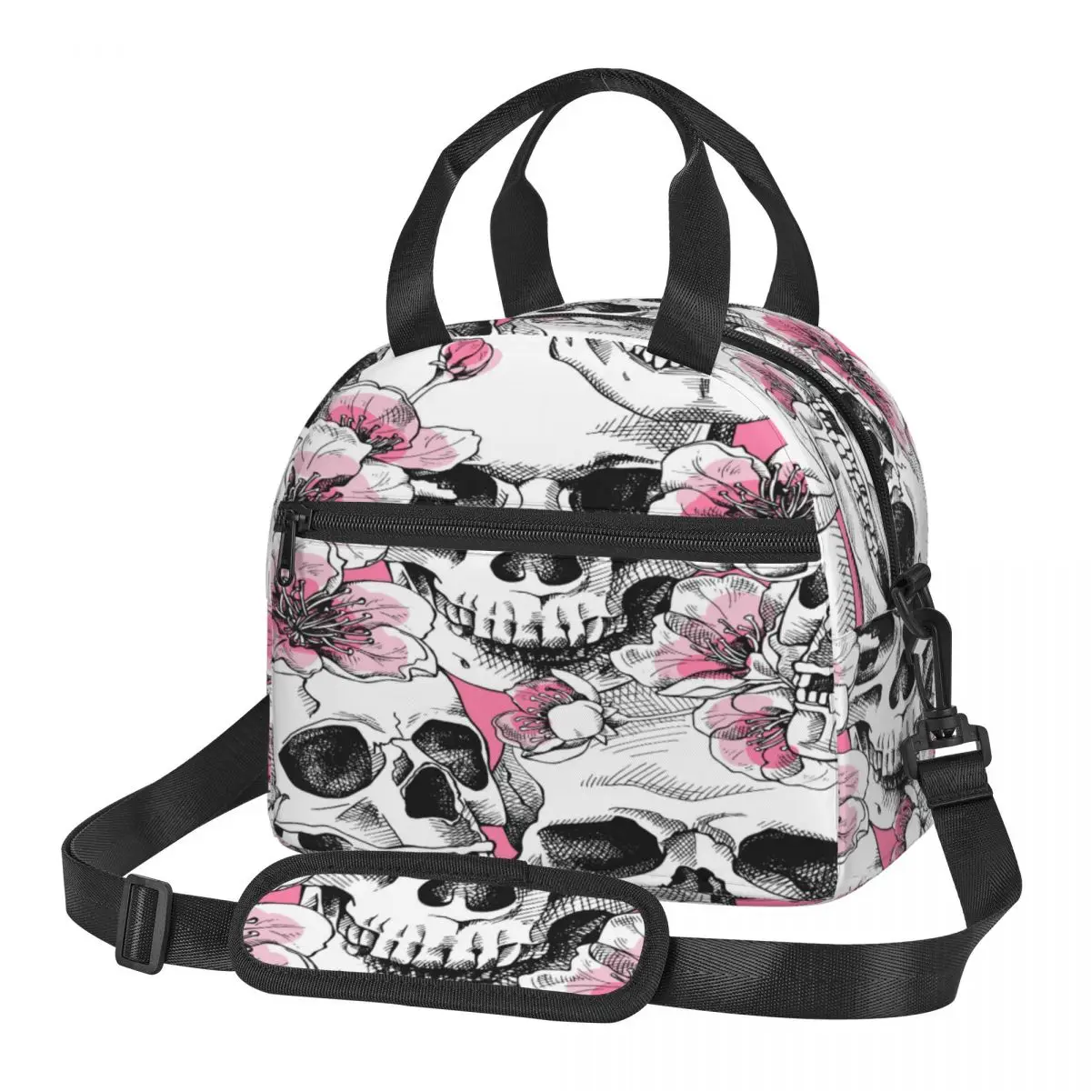Portable Lunch Bag Skull And Pink Cherry Flowers Insulated Cooler Bag Thermal Food Picnic Lunch Bag for Women Kids
Portable Lunch Bag Skull And Pink Cherry Flowers Insulated Cooler Bag Thermal Food Picnic Lunch Bag for Women Kids