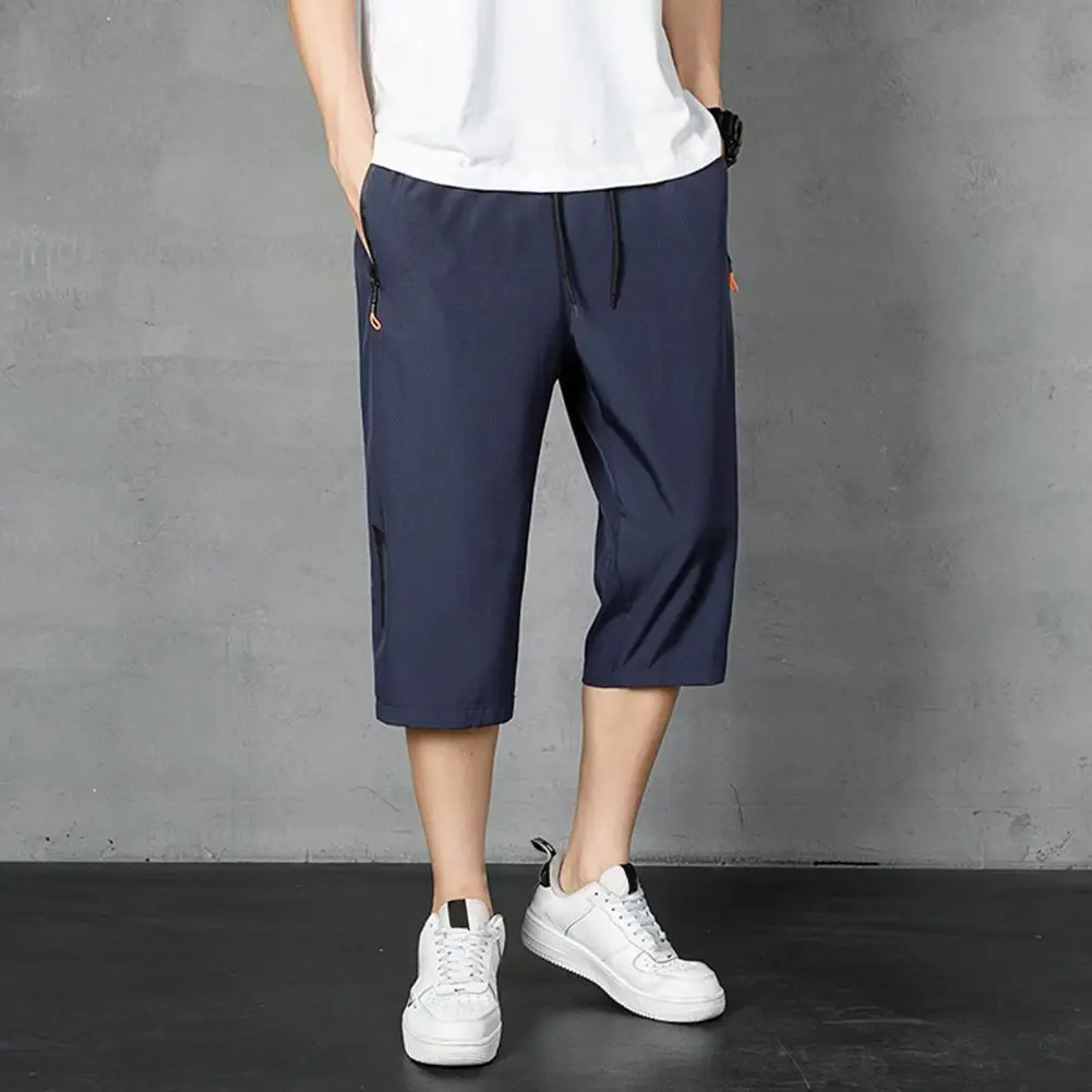 

Men Trousers Drawstring Pockets Cropped Pants Loose Comfy Pants Elastic Waistband Calf-Length Pants Beach Shorts Daily Garment