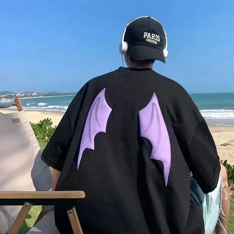 Y2k летняя свободная футболка с коротким рукавом для влюбленных, женский топ с буквенным принтом дьявола, стильные женские футболки в стиле Харадзюку С 3D крыльями
Y2k летняя свободная футболка с коротким рукавом для влюбленных, женский топ с буквенным принтом дьявола, стильные женские футболки в стиле Харадзюку С 3D крыльями