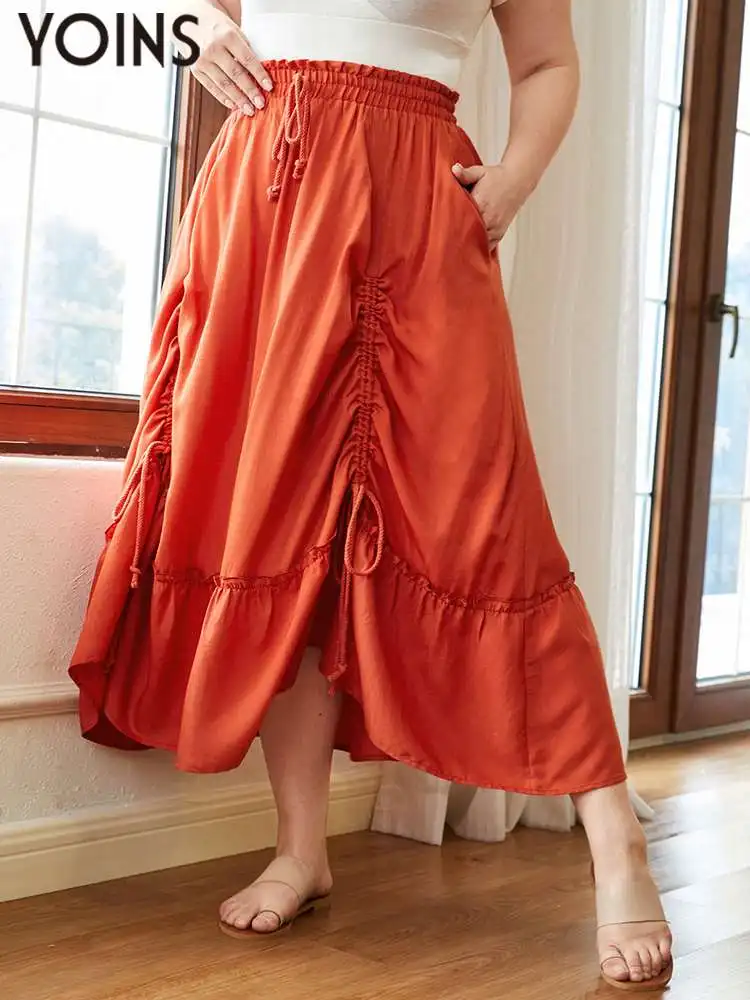 

YOINS Fashion Long Skirts Elegant High Elastic Waist Party Bottoms 2022 Autumn Plus Size Casual Loose Pleated Holiday Skirts 4XL