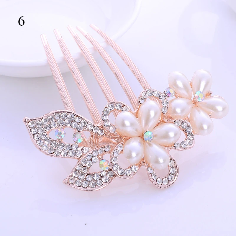 

Pretty Animal Leaf Flower Designs Sparkling Crystal Imitation Pearls Bridal Hair Combs Tiara Women Wedding Accesories