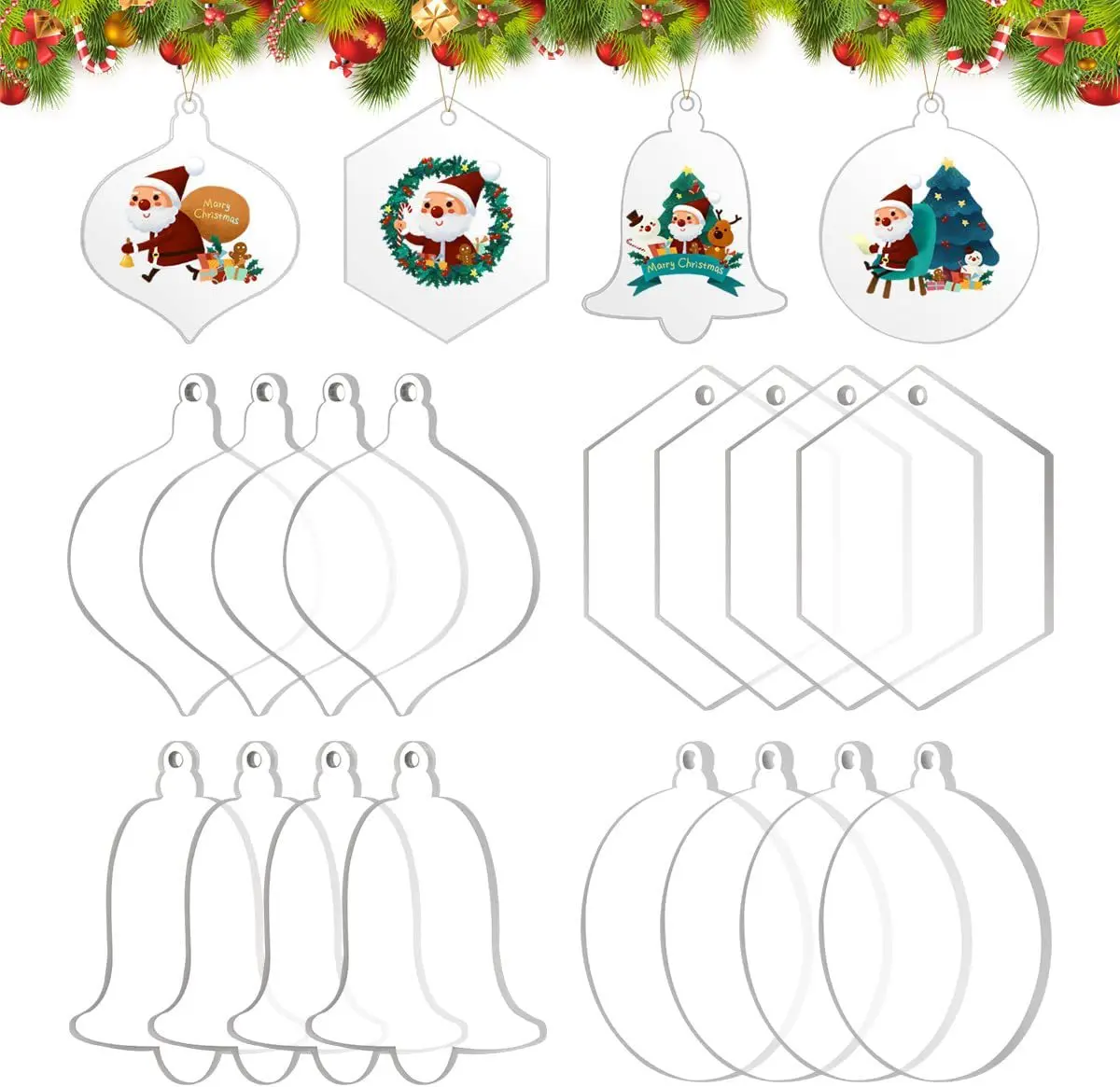 16/32PCS Clear Christmas Acrylic Craft Hanging Decoration DIY Christmas Tree Decoration Tag Bell Christmas Ornament with Hole
16/32PCS Clear Christmas Acrylic Craft Hanging Decoration DIY Christmas Tree Decoration Tag Bell Christmas Ornament with Hole
