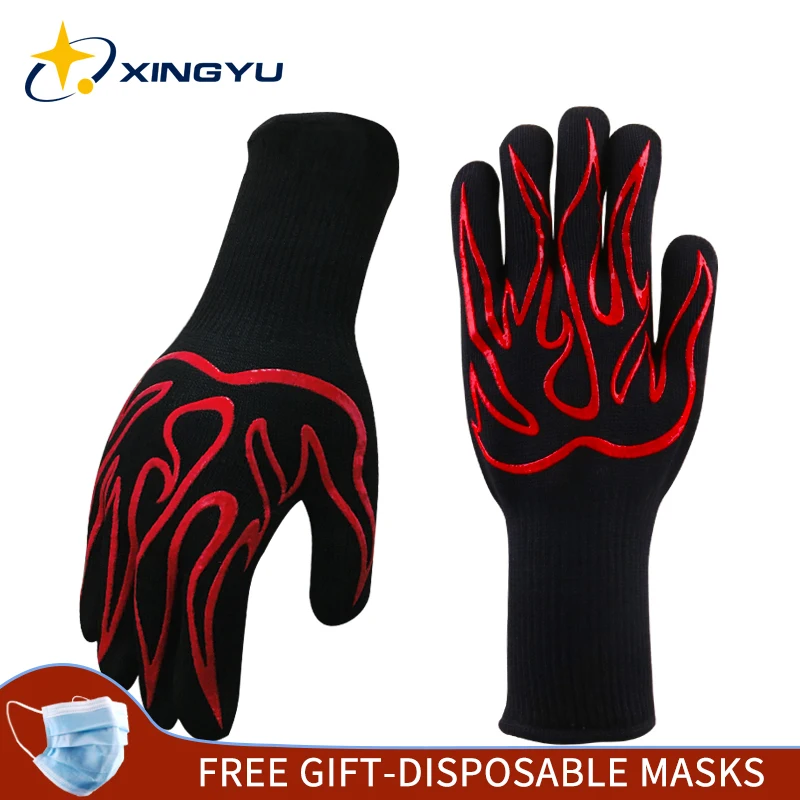 

Fireproof BBQ Oven Gloves High Temperature Resistance Barbecue Glove 1 Pcs Anti-Scald Kitchen Backing Non-Slip Microwave Gloves