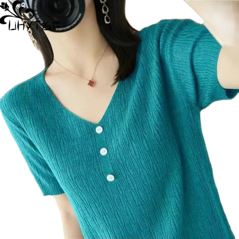 UHYTGF 4XL Oversized T-Shirt Women's V-Neck Ice Silk Bottoming Knitted Summer Top Female Short Sleeves Pullover Thin Clothes 27
UHYTGF 4XL Oversized T-Shirt Women's V-Neck Ice Silk Bottoming Knitted Summer Top Female Short Sleeves Pullover Thin Clothes 27