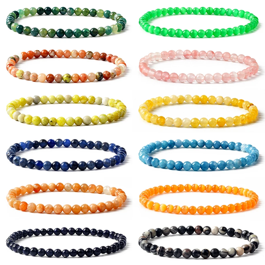 

Reiki Natural Stone Bracelets For Women Men 4MM Beads Stretch Bracelet Wholesale Agate Lava Tiny Bangles Handmade Simple Jewelry