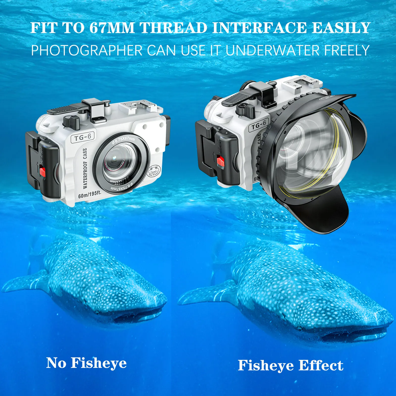 

SeaFrogs 60m/195ft Underwater Diving Waterproof Housing Camera Case For Olympus TG-6 Waterproof Camera Bags Wet Dome Port