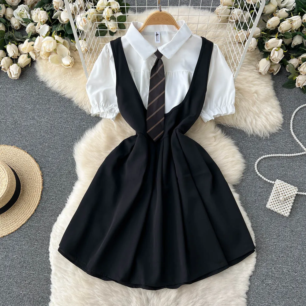 Summer Skirt Sets Two Piece Sets Womens Outifits Casual Strap Puff Sleeve Turn-down Collar Single Breasted Ball Gown Clothes
Summer Skirt Sets Two Piece Sets Womens Outifits Casual Strap Puff Sleeve Turn-down Collar Single Breasted Ball Gown Clothes