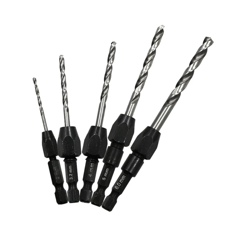 

5Pcs Quick Change Drill Bit Set Hex Shank Metric 2mm to 6mm Twist Drill Bit Steel Plate Cutter Drill 6542 Core Bit