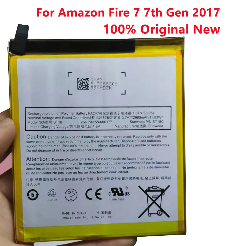 100% оригинальный новый 2980mAh ST18 ST18C 58-000177 GB-S10-308594-060L Аккумулятор для Amazon Fire 7 7-го поколения 2017
100% оригинальный новый 2980mAh ST18 ST18C 58-000177 GB-S10-308594-060L Аккумулятор для Amazon Fire 7 7-го поколения 2017