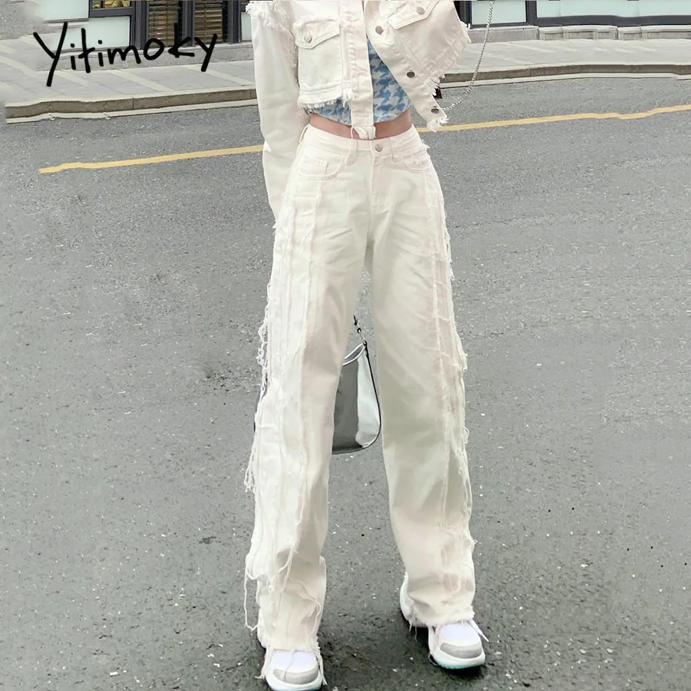 Yitimoky 2022 New Fashion Chic Raw Edge Design Harajuku Street High Waist Straight Wide Leg Jeans Women All-match Denim Trousers
Yitimoky 2022 New Fashion Chic Raw Edge Design Harajuku Street High Waist Straight Wide Leg Jeans Women All-match Denim Trousers