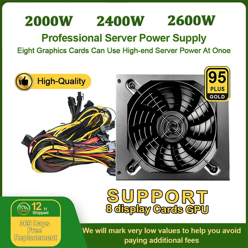 

BTC Mining Power Supply Source 1800W 2000W 2400W PSU 160V-240V ATX 8GPU Graphics Video Card Support ETH Ethere Bitcoin Miner Rig