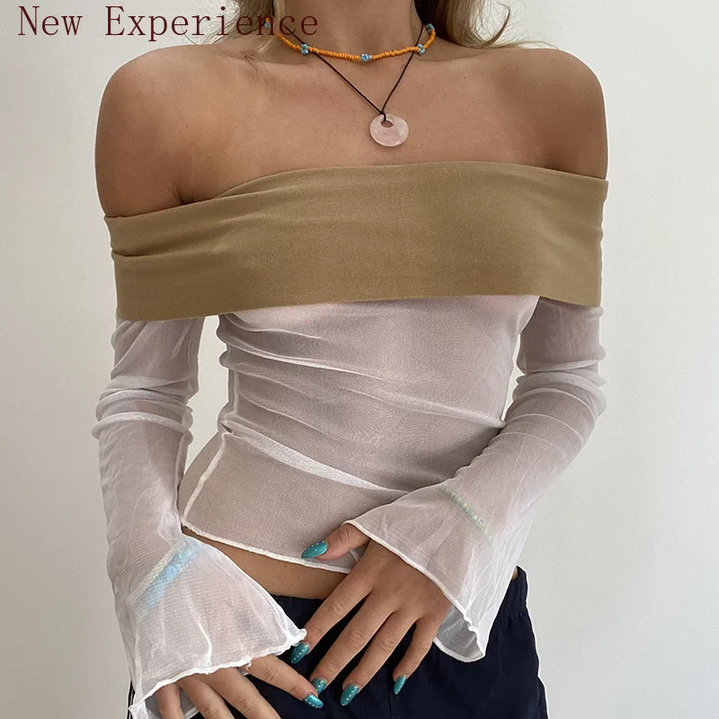 Off-the-shoulder Mesh Sexy Hollow Blouse Slim-fit Halter Long-sleeved Summer Beach Top Casual Transparent Red Short T-shirt
Off-the-shoulder Mesh Sexy Hollow Blouse Slim-fit Halter Long-sleeved Summer Beach Top Casual Transparent Red Short T-shirt