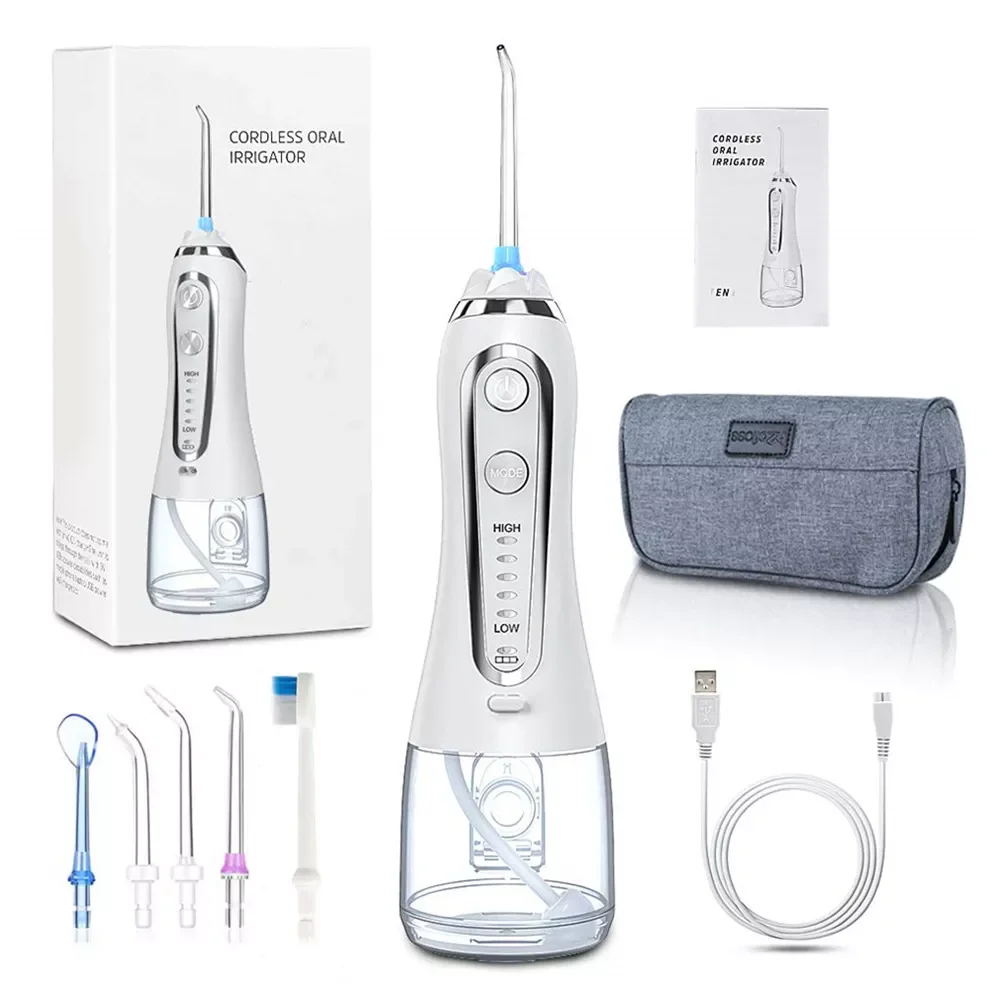 5 Modes Oral Irrigator 300ml Portable USB Rechargeable Dental Water Flosser Jet Waterproof Irrigator Dental Teeth Cleaner+5 Tips 
5 Modes Oral Irrigator 300ml Portable USB Rechargeable Dental Water Flosser Jet Waterproof Irrigator Dental Teeth Cleaner+5 Tips