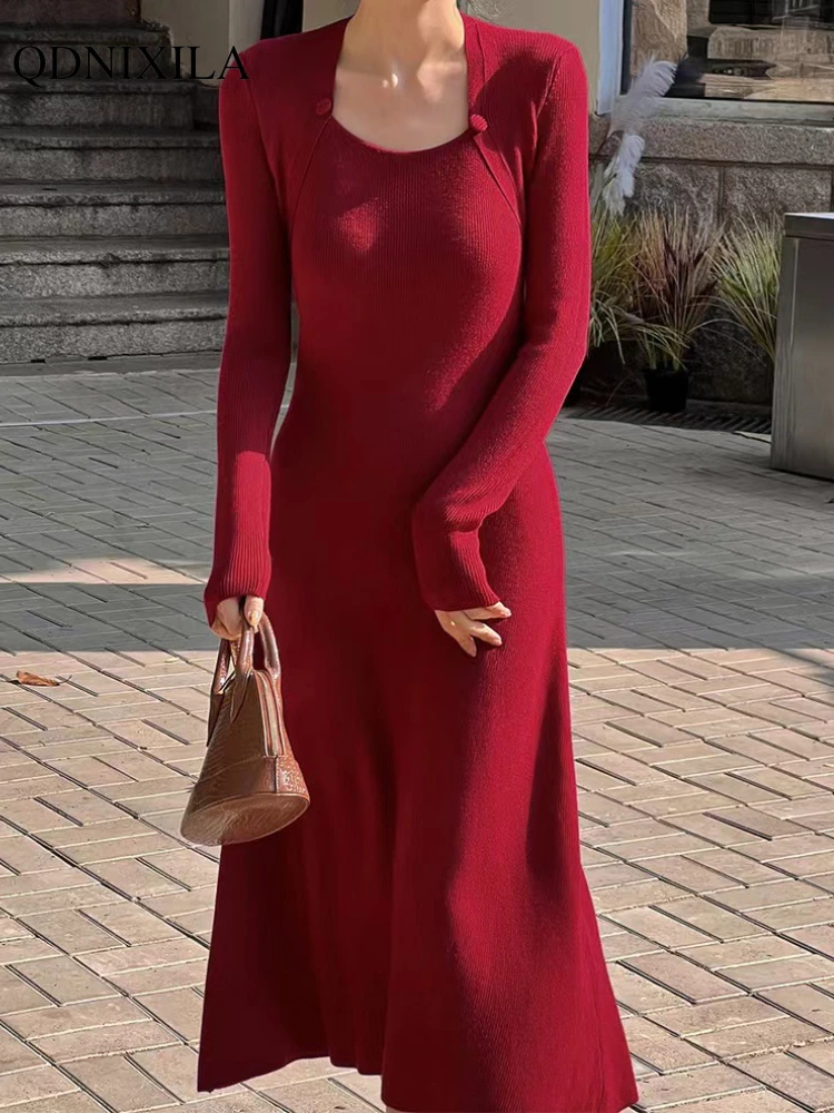 Vintage Autumn Winter New Women's Dress Korean Mid Length Square Collar Solid Slim Elegant Long Sleeve Knitted Dresses for Women
Vintage Autumn Winter New Women's Dress Korean Mid Length Square Collar Solid Slim Elegant Long Sleeve Knitted Dresses for Women