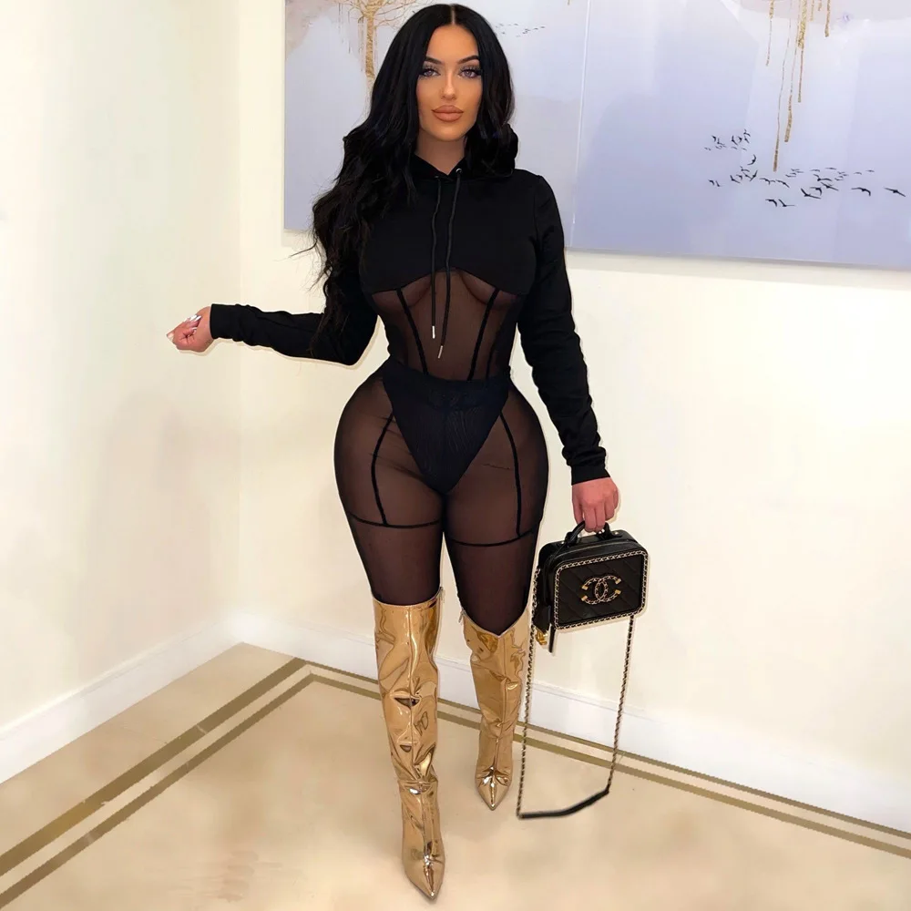 2022 Spring See Through Mesh Two Pieces Pants Suits Set Casual Sweatshirt Outfits Hooded Long Sleeves Top Sexy Nightclub Wear
2022 Spring See Through Mesh Two Pieces Pants Suits Set Casual Sweatshirt Outfits Hooded Long Sleeves Top Sexy Nightclub Wear