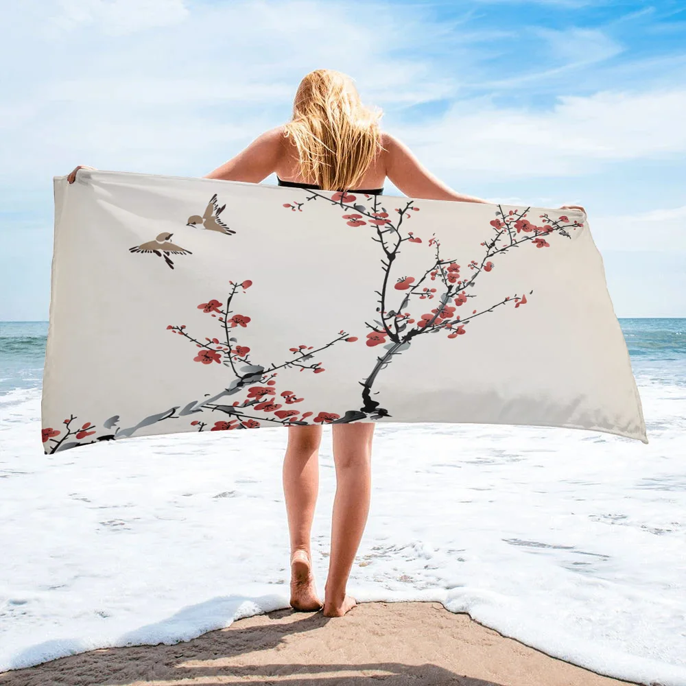 

Plum Blossom Branch Bird Ink Painting Microfiber Household Large Bath Towel Shower Face Hair Towel Sports Yoga Beach Towels