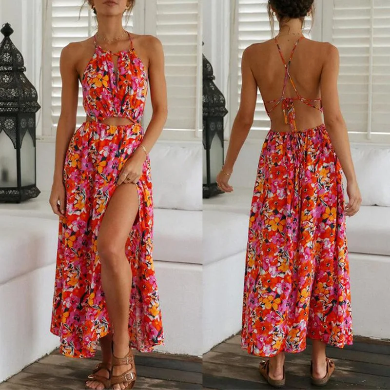 2022 European and American new neckline printing sexy backless waist stretch beach dress woman dress
2022 European and American new neckline printing sexy backless waist stretch beach dress woman dress