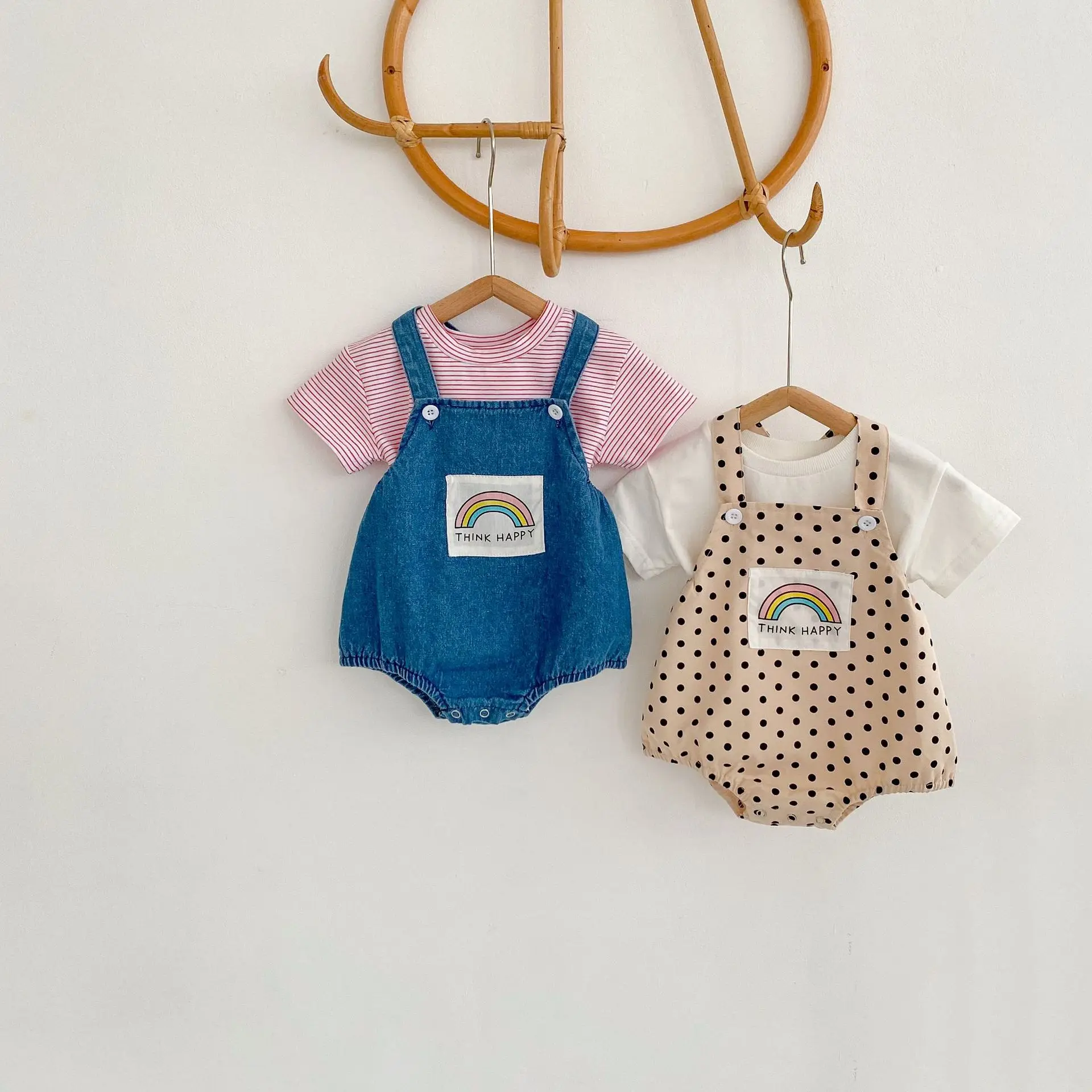 Denim Sling Baby Romper Set Cotton Infant Stripe T-shirt Tops And Jumpsuit Pants 2Pcs Suit Kids Clothing Suit Polka Dot Summer
Denim Sling Baby Romper Set Cotton Infant Stripe T-shirt Tops And Jumpsuit Pants 2Pcs Suit Kids Clothing Suit Polka Dot Summer