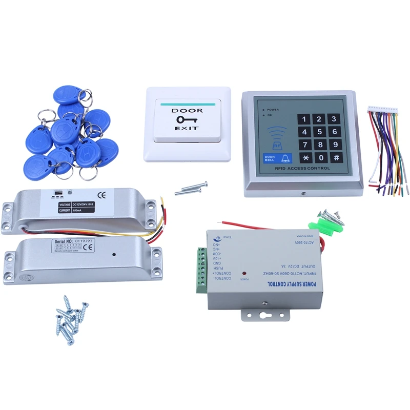 RFID Keypad Door Access Control System Kit Electric Magnetic Electronic Door Lock Power Supply 5Pcs Key Fobs Full Set Door Secur 
RFID Keypad Door Access Control System Kit Electric Magnetic Electronic Door Lock Power Supply 5Pcs Key Fobs Full Set Door Secur