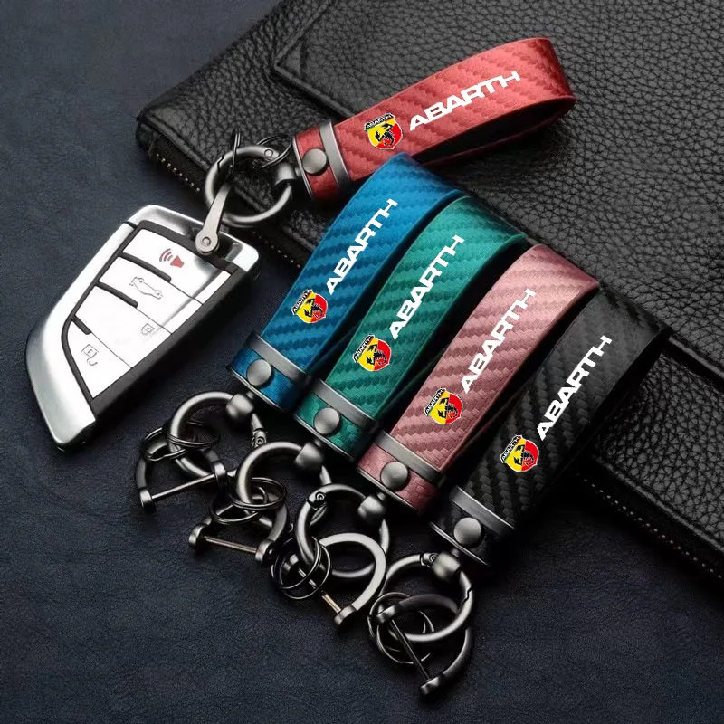 

Carbon Fiber Pattern Leather Car Keychain Car Logo Keyring for Abarth 695 595 500 Competizione 124 Spider PUNTO Car Accessories