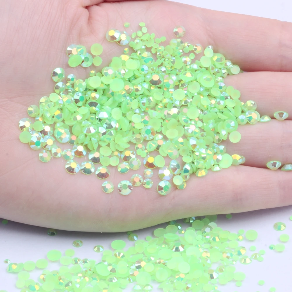 

Resin Rhinestones Green AB Non Hotfix 2-6mm And Mixed Sizes Round Flatback Glue On Stones DIY Nails Garments New Arrive