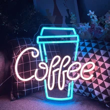 Dropshipping Coffee Opening Neon Sign Bread Pattern Led Sign 24 Hours Lighting 6mm Light Strip 110-240V Neon Logo Cafe Decor