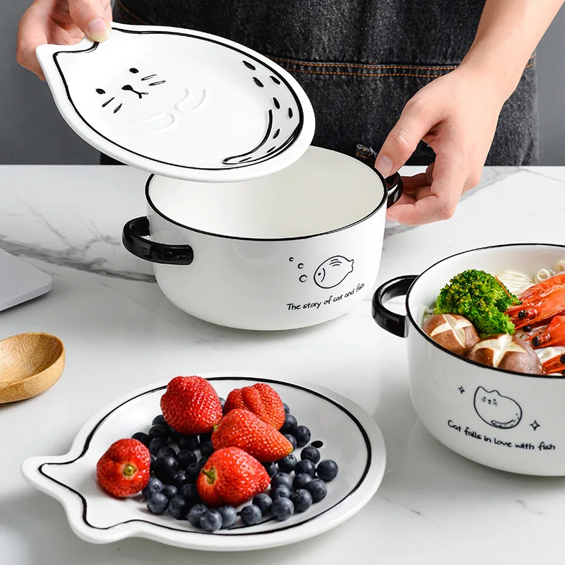 Creativity Cartoon Ramen Bowl Cute Cat Ceramics Instant Noodle Bowl with Lid Noodle Bowl Fruit Tableware Kitchen Large Bowl
Creativity Cartoon Ramen Bowl Cute Cat Ceramics Instant Noodle Bowl with Lid Noodle Bowl Fruit Tableware Kitchen Large Bowl