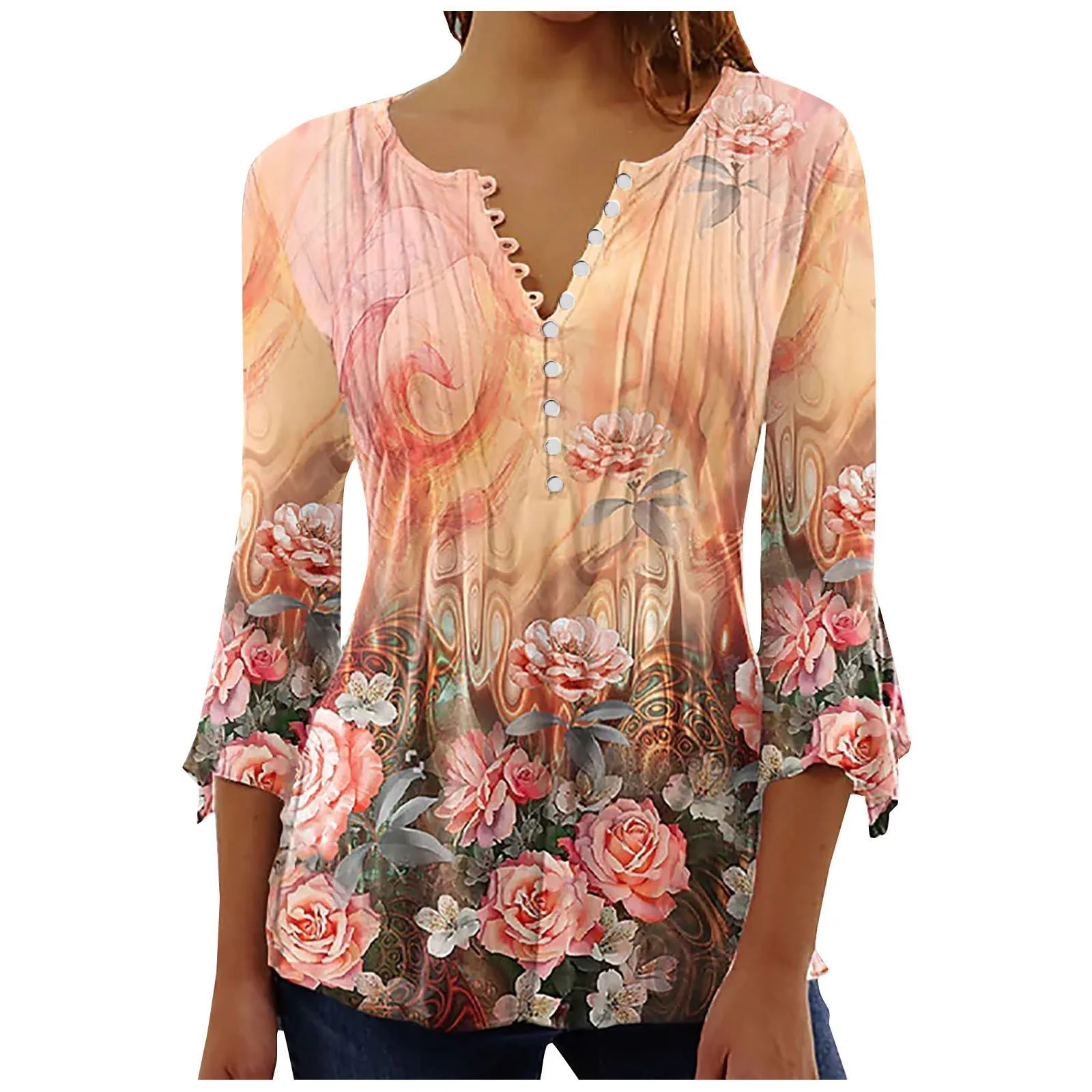 Women'S V-Neck Button-Down T-Shirt Summer Print Seven-Point Sleeve Top New Loose Comfortable T-Shirt Personality All-Match Shirt
Women'S V-Neck Button-Down T-Shirt Summer Print Seven-Point Sleeve Top New Loose Comfortable T-Shirt Personality All-Match Shirt