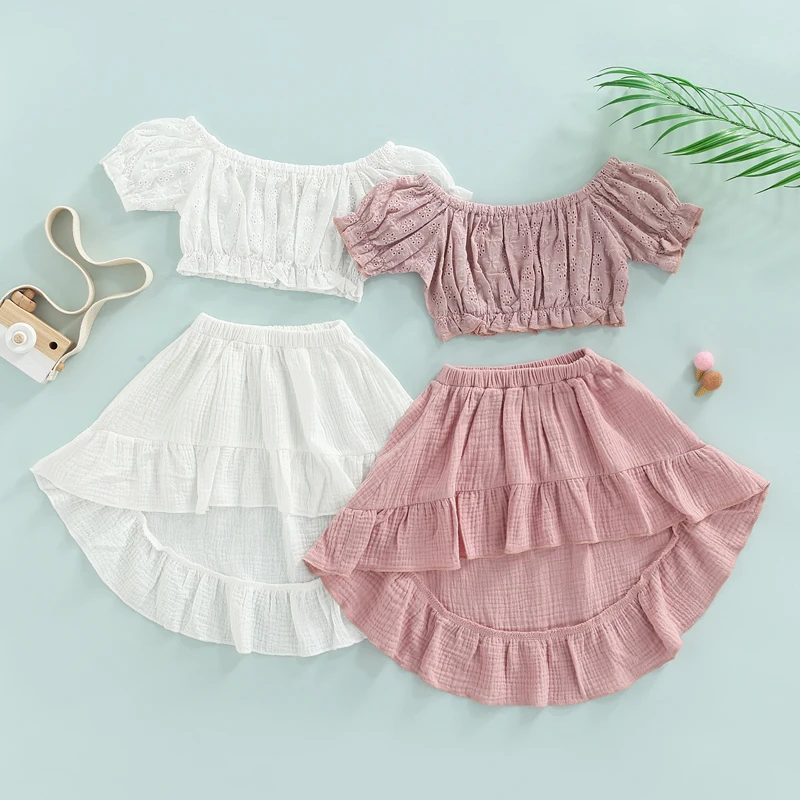 2022 Baby Girls 2PCS Short Sleeve Ruffle Off-Shoulder Hollow Tops Irregular Midi Skirt Toddler Summer Outfits Clothes
2022 Baby Girls 2PCS Short Sleeve Ruffle Off-Shoulder Hollow Tops Irregular Midi Skirt Toddler Summer Outfits Clothes